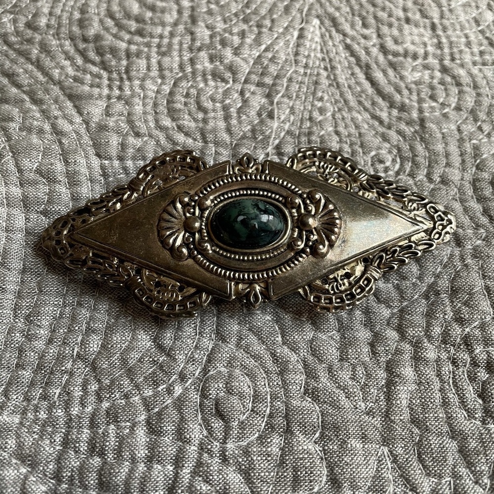 Vintage silver and teal hair barrette